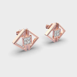 Pendientes de Diamantes Geométricos Cuadrados Cultivados en Laboratorio, Oro Rosa/Amarillo/Blanco de 18K, Diseño Moderno - Product Image 3