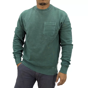 2024 automne hiver hommes 100% coton pull sweat O cou respirant Style décontracté coupe régulière solide poche avant à capuche - Product Image 3