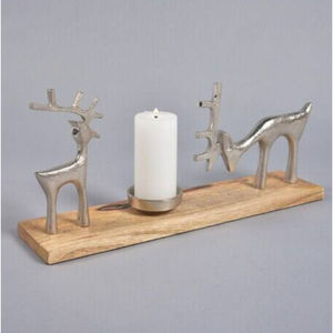 Vente en gros de bougeoirs faits à la main en argent sur socle en bois de manguier table décorative de Noël pour la décoration intérieure et les cadeaux - Product Image 1