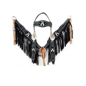 Venta caliente Premium Leather Western Headstall Breastplate Set Crystal Conchos Diseño tachonado Fabricantes al por mayor Para Caballo - Product Image 1