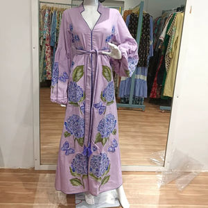 Robe maxi à décorations de perles 2025, Abaya Dubaï, robe musulmane pour femmes, nouvelle robe musulmane brodée à manches longues, robe longue tendance, paillettes - Product Image 1