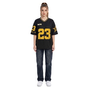 Maillot de football américain surdimensionné pour homme, personnalisé avec broderie étoile, maille noire, coupe ample, jaune, streetwear hip-hop, maillot d'équipe OEM/ODM - Product Image 2