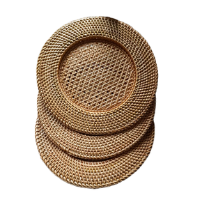 Assiette de présentation en rotin bambou en osier classique en bois fait à la main napperons ronds pour mariages vente en gros motif de pique-nique - Product Image 5