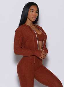 เสื้อมีฮู้ดผ้าฝ้าย100% มีซิปสำหรับผู้หญิงซิปรูดระบายอากาศได้สำหรับยิมและออกกำลังกาย - Product Image 2