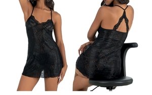 Chemise de nuit courte en satin noir pour femme - Vêtement intime sexy en stock avec détection par aiguille - Product Image 2