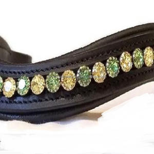 Vente en gros de fabricant indien Cuir noir de qualité supérieure Rembourré Horse Brow Band pour bride Chaîne en métal vert et doré à 1 rangée - Product Image 5