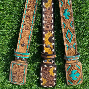 Real Handmade Hand <b>Tooled</b> Full Grain <b>Leather</b> Western <b>Belt</b> Western Stylish Turquoise Genuine <b>Leather</b> Unisex Removable Buckle <b>Belt</b> - Product Image 5