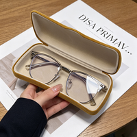 Étui rigide personnalisé pour lunettes de soleil et de lecture en similicuir suédé PU mat avec charnière à ressort, style vintage