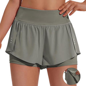 Pantalones cortos 2 en 1 de verano para mujer, pantalones cortos transpirables de gimnasio con forro de compresión interior, producción de ropa deportiva de secado rápido - Product Image 1