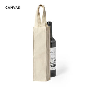 Bolsa de asas de vino con logotipo personalizado, tela de poliéster de algodón reciclado para regalo o picnic, fácil de llevar - Product Image 1