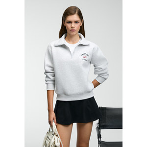 GRIMELANGE <b>BELLE</b> Women's Embroidery Detail Half Zipped High Neck Regular Fit Sweatshirt - Product Image 3
