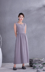 Moda 2025 primavera elegante vestido Maxi sin mangas verano sólido Sexy de un solo pecho cuello redondo casual cinturón vestidos largos mejor precio - Product Image 4