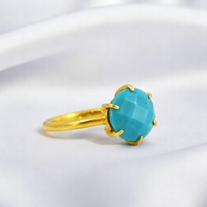 ชุดง่ามพลอยเทอร์ควอยส์ทรงกลมแหวนชุบทองแหวนเงิน925สำหรับผู้หญิงขนาด8มม. ดีไซน์ล่าสุด - Product Image 1