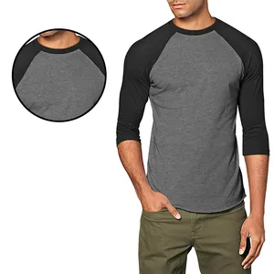 Two Tone Thick Collar Tagless Blank T Shirt For Men Cotton Heavyweight T shirt Raglan Sleeve out wear grey and black combo