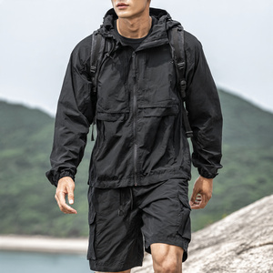 Ensemble de survêtement coupe-vent de sport 100% polyester nylon imperméable, ensembles de shorts pour hommes, ensembles de shorts et de vestes coupe-vent surdimensionnés - Product Image 3