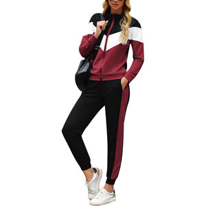 Burgundy Women Tracksuit <b>Set</b> 2 Piece Sweatsuit Outfits Long Sleeve Zip Up <b>Lounge</b> Jogger <b>Set</b> with Pocket - Product Image 1