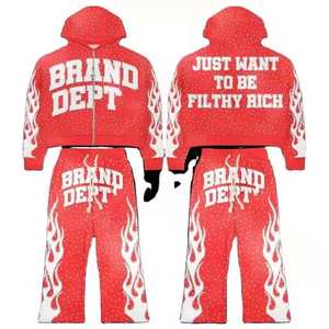 Ropa de calle con capucha personalizada Vintage recortada Zip Sudadera con capucha conjunto de pantalones de chándal parche desgastado bordado sol desteñido lavado ácido 100% algodón - Product Image 6