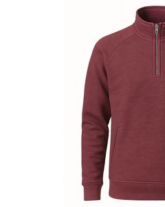 Men Quarter Zip Fleece Sweatshirt in Maroon Color Warm Pullover with High Neck Soft Cotton <b>Blend</b> Casual Winter Wear OEM - Product Image 4
