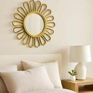 Espejo de Pared de Ratán Ecológico Hecho a Mano con Diseño Bohemio, Duradero y Ligero para Decoración de Baños y Dormitorios - Product Image 1