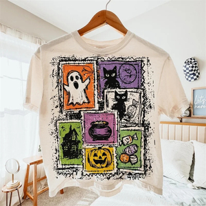 เสื้อยืดสตรีทอเนกประสงค์ลายฮาโลวีนสำหรับฤดูใบไม้ร่วงเสื้อคอกลมลำลองสำหรับผู้หญิงพิมพ์ลายการ์ตูนปกติสไตล์อินเทรนด์ - Product Image 1