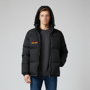 Veste d'hiver imperméable à capuche, coupe décontractée, couleur unie, logo brodé personnalisé, vêtements décontractés, rembourrage en toile, légère, pour homme - Product Image 1