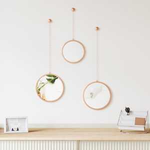 Modern Wall <b>Mirror</b> Set f 3 for Decorative Home Hotel Living Room Bed Room <b>Bath</b> Room Copper Color Glass & Metal wall Mount <b>Mirror</b> - Product Image 3