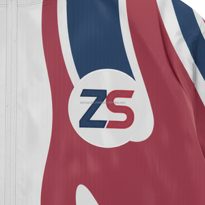 Traje cortavientos GSM 210 de alta calidad, tela de poliéster duradera, diseño de Panel rojo, azul y blanco, serigrafía de logotipo personalizado de talla grande - Product Image 6