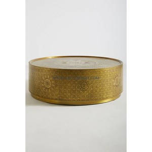 Muebles de forma redonda chapados en oro de Metal, mesa de centro de café clásica, superventas, hecha a mano, nuevo estilo, mesa de centro de mármol y Metal - Product Image 3