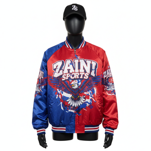 Veste en satin premium 120 GSM rouge et bleu à deux couleurs, logo personnalisé par transfert thermique, graphique d'aigle, vêtements de sport en satin pour hommes - Product Image 1