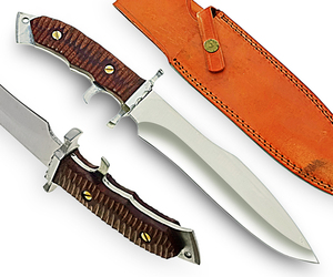 Vente en gros commande en gros personnalisée OEM ODM service couteau de chasse fait à la main en acier inoxydable couteau tranchant pleine soie avec étui en cuir - Product Image 6