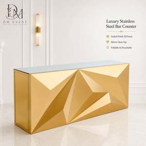 Barra de Bar Desmontable Personalizada de Acero Inoxidable Dorado con Panel Angular en Forma de Estrella y Cubierta de Vidrio Templado Espejado - Product Image 2