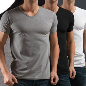 T-shirt à col V en trois mélanges imprimé de logo personnalisé - Product Image 6