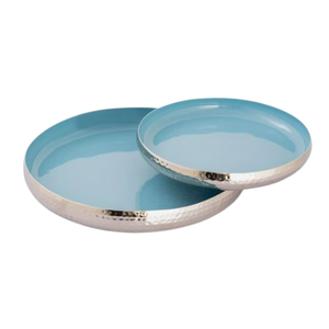 Plateau de service rond en métal fini émaillé au design de luxe Plateau décoratif pour la maison Hôtel Mariages Bureaux Vacances de Noël - Product Image 4