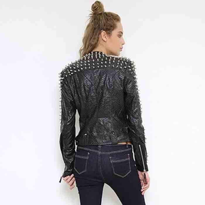 Chaqueta de cuero de vaca de tendencia con tachuelas personalizadas Chaqueta de cuero al por mayor Venta directa de fábrica - Product Image 6