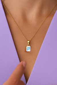 Collar con colgante de piedras preciosas octagonales de ópalo blanco etíope, Ópalo Natural, Plata de Ley 925, joyería chapada en oro de 14K - Product Image 4