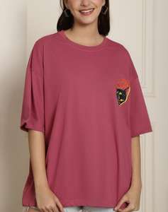 เสื้อยืดผู้หญิงผ้าฝ้าย100% เฮฟวี่เวทเสื้อคอกลมดีไซน์โอเวอร์ไซส์พิมพ์ลายไหล่ตก240 GSM สำหรับผู้ใหญ่ - Product Image 2