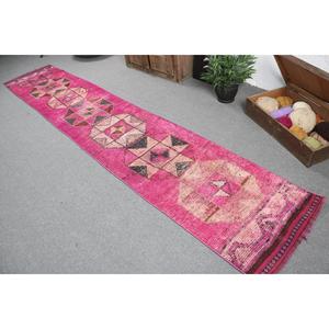 2.2x12 ft Vintage <b>Rug</b>, Turkish <b>Runner</b> <b>Rug</b>, Pink Moroccan Wool <b>Rug</b> - Product Image 4