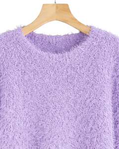 Manufacturer Customized <b>Womens</b> Lavender Fuzzy Knit Sweater Long Sleeve Soft <b>Warm</b> Winter Pullover Cozy Textured Casual Fashion - Product Image 5