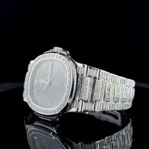 Montre-bracelet en verre carré glacé en quartz personnalisée, luxe, pour homme, en acier inoxydable, style hip-hop, avec ceinture, diamant moissanite, entièrement noire - Product Image 2