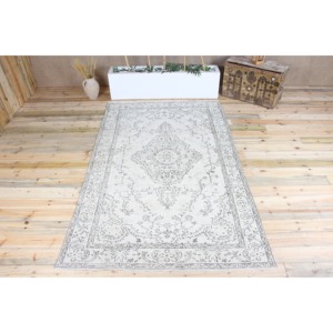 Grand tapis turc vintage 5,3x8,9 pieds, tapis floral gris brun - Product Image 1