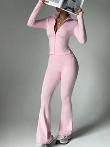 Conjunto de Dos Piezas de Ropa Deportiva Informal para Mujer, Estilo Retro Y2K, Pantalones Cortos Acampanados, Sudadera con Capucha, Diseño Sólido, Transpirable, para Invierno - Product Image 5