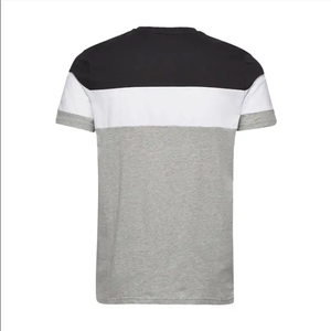T-shirt personnalisé pour homme |   T-shirt streetwear à panneaux contrastés tricolores, bleu marine, blanc, bleu, en coton |   Vêtements de mode d'été en gros - Product Image 4