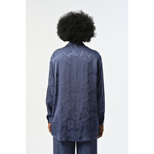 Blusa Holgada con Estampado de Hojas Azul Índigo para Mujer, Camisa Holgada Cómoda - Product Image 3