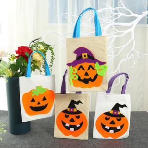 Sac fourre-tout en toile de jute pour Halloween, sac à bonbons, sac cadeau pour fête, sac de déguisement ou de friandise, décoration citrouille, sac en jute pour enfants, panier de rangement pour les fêtes - Product Image 1