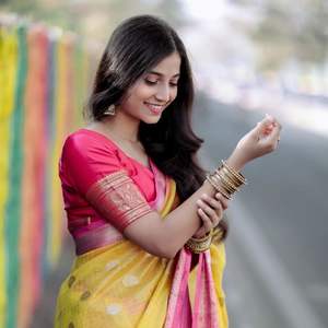 Saris en soie organza pattu semi soie douce avec bordure contrastée pattu - Product Image 6