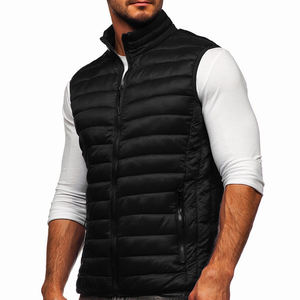 Veste sans manches dorée grande taille pour hommes adultes, couleur noire, col montant, fermeture éclair, tenue décontractée, hiver chaud, gilet bouffant - Product Image 3