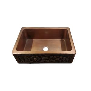 Fregadero de Cocina Rectangular de Cobre Hecho a Mano, Fregadero de Metal Estilo Granja con Relieve, Proveedor Mayorista OEM de Lujo. - Product Image 3
