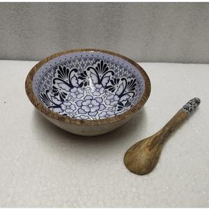 Bol en bois naturel écologique avec motif fantaisie imprimé en émail, forme ronde, bol de service en bois pour l'organisation de la cuisine - Product Image 3