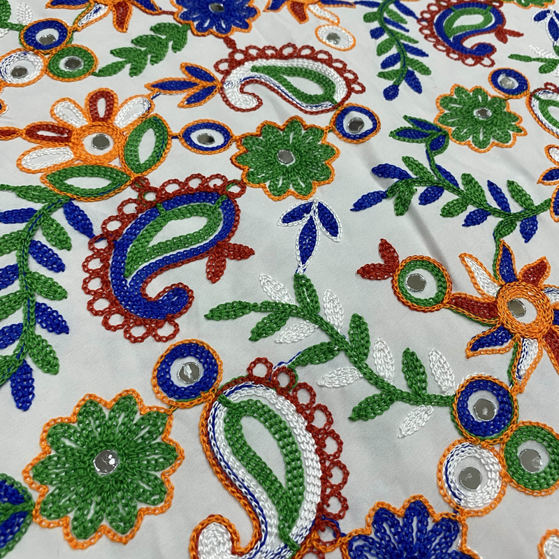 Ethnic Embroidery Woven Fabric Eco Friendly