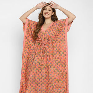 Nueva llegada 2024 Rosa indio mano bloque estampado caftán bata verano vestido Unisex Kimono vacaciones vestido holgado ropa de mujer - Product Image 1